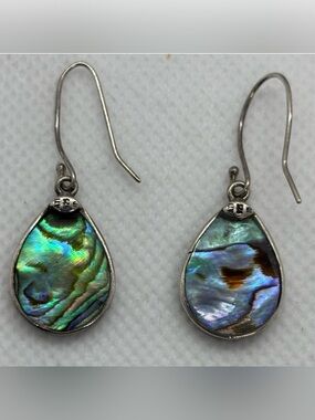 ABALONE SHELL STERLING SILVER TEARDROP DANGLE EARRINGS